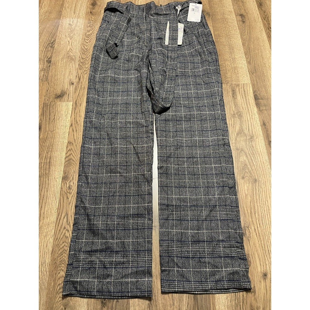 Harmony & Havoc Pants, Womens Size 9, Gray, Plaid Blue White, Tie Waist Belt NWT